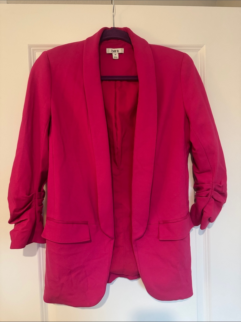 Bar III Hot Pink Open-Front Blazer with Ruched Sleeves